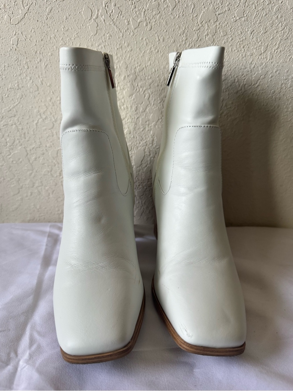 Aldo White Leather Square-Toe Ankle Boots